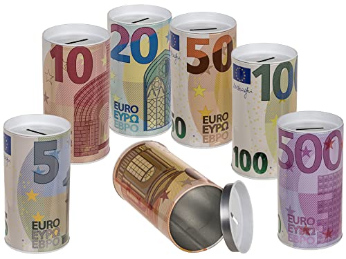 Metall Spardose €-Noten Gelddose Sparbüchse Sparschwein Taschengeld Urlaubsgeld Geschenkidee Abnehmbarer Deckel 6er Set von ootb