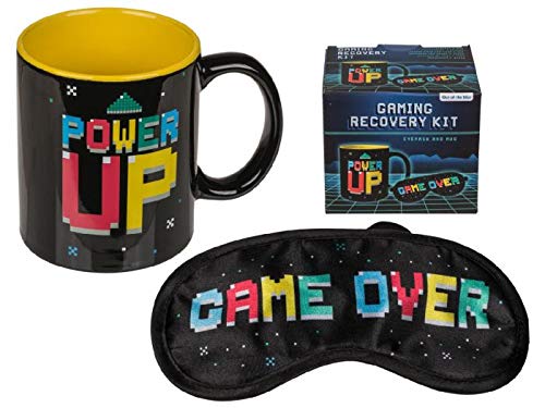 Out of the blue Gaming Recovery Kit, Augenmaske & Tasse, Schwarz, Gelb, Eye mask: 20 x 10 cm & Cup: 7,8 x 9,5 cm von ootb