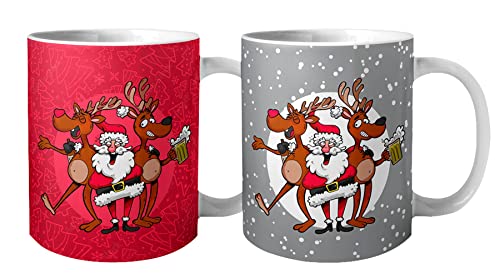 Tassen Becher Kaffeetassen Teetassen Mug »Crazy Santa« Steingut 2er Set Geschenkidee von ootb
