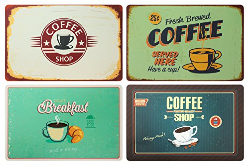 ootb 4er Tischset: Coffee Retro Look Frühstück Kaffee Retroschild Coffee Shop - Tisch Matten/Platzdeckchen/Tischunterlage/Essunterlage/Platzset aus Kunststoff abwaschbar 43 x 28 cm von ootb