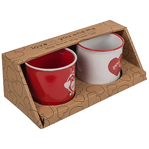 ootb Love-You & Me Tasse, Rot und Weiß, sortiert, Größe: 9,8 cm, Steinzeug, in Geschenkbox, Tee- und Kaffeebecher, mehrfarbig, nicht anwendbar von Out of the blue