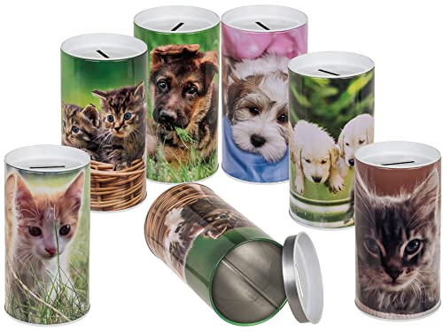 ootb Metall-Spardose Tiere Babys Gelddose Sparbüchse Sparschwein Taschengeld Urlaubsgeld Geschenkidee Abnehmbarer Deckel 6er Set von ootb