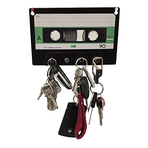 ootb Musikkassette Schlüsselhalter mit Vier Haken - Schlüsselbrett Schlüsselboard Hörspielkassette Keyrack von ootb