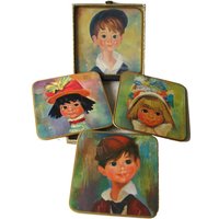 Win El Ware Großen Augen Kinder Vintage Verpackt Untersetzer-Set/1950Er Jahre Home Decor Barware Tisch Matten von openslate