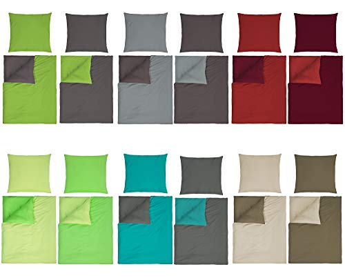 optidream Baumwolle Renforcè Bettwäsche Uni Wende in 2 Größen und 9 modernen Farbenkombinationen 4tlg. Set 135x200 + 80x80 cm Anthrazit Silber von optidream