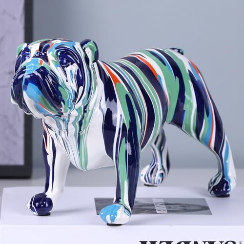 Bunte Bulldoggen-Statue, Dekor, Spritzfarbe, Bulldogge, Innendekoration, Harzskulpturen, Basteln, Ornamente, Heimdekoration, Kunst, Sammlerfigur, Wohnzimmer, Büro, Studio, Bücherregal, Dekoration, von orenm