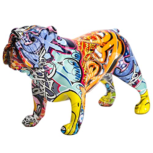 Bunte französische Bulldogge-Statue, kreative Graffiti, bunte Kunst, Bulldogge, Harzhandwerk, Tierskulptur, Welpenfigur, moderne Heimdekoration, Wohnzimmer, Büro, Schreibtischdekoration (A) von orenm