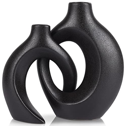 Orenm Schwarze Pampasgras Vase Bohemian Home Decor Hohl Keramik Dekorative Vase Set von 2 Blumenstrauß Zubehör Schreibtischdekorationen (Kuscheln - Schwarz) von orenm