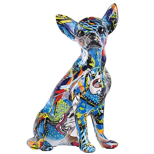 orenm Bunte Chihuahua-Statue, Moderne Graffiti-Kunst, Mehrfarbig, Hundefigur, Kunstharz, Heimdekoration, Spritzfarbe, Tierskulptur, Ornament, Welpenfigur, modernes Heimbüro, Desktop-Dekoration von orenm