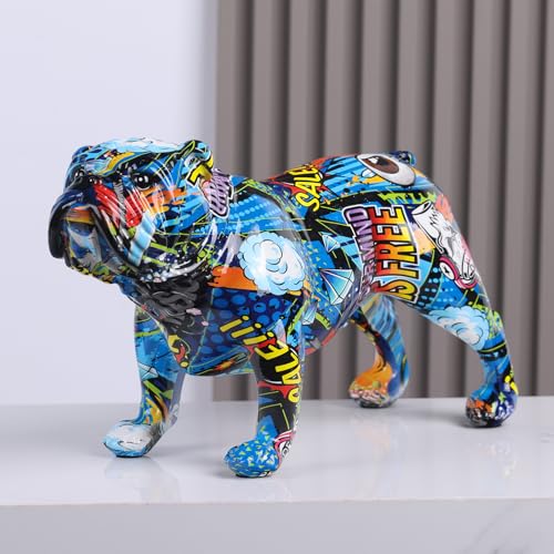 orenm Bunte französische Bulldoggen-Statue, kreative Graffiti-Kunst, Bulldoggen-Figur, Harz, Innendekoration, Spritzer, bunte Tierskulptur, Ornament, Welpenfigur, modernes Heimbüro, Desktop-Dekoration von orenm