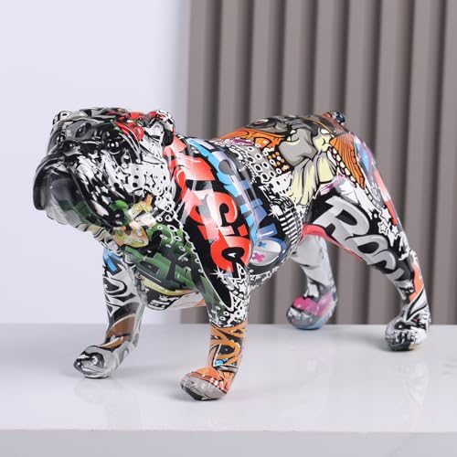 orenm Bunte französische Bulldoggen-Statue, kreative Graffiti-Kunst, Bulldoggen-Figur, Harz, Innendekoration, bunte Tierskulptur, Ornament, Welpenfigur, modernes Heimbüro, Desktop-Dekoration (C) von orenm