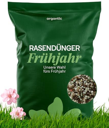 Organtic Rasendünger Frühjahr 20kg, Dünger verdrängt Moos, Ideal für Frühjahr und Sommer, geeignet für Streuwagen, staubarmes Granulat, Rasendünger, organtic von organtic