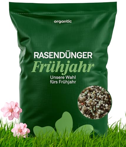 Rasendünger Frühjahr 20kg, Dünger verdrängt Moos, Ideal für Frühjahr und Sommer, geeignet für Streuwagen, staubarmes Granulat, Rasendünger, organtic (20kg für 1000m²) von organtic