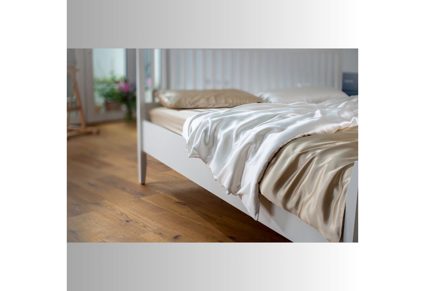 Bettbezug Seiden-Bettbezug, Taupe & White, orignee, Hypoallergen und Schlaffördernd von orignee