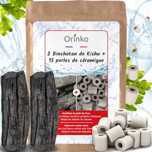 orinko - 2 authentische Binchotan-Kohle, Kishu (aus Ubame-Grüneiche) und 15 Keramikperlen zur Reinigung des Leitungswassers [zufrieden oder zurückerstattet] von orinko