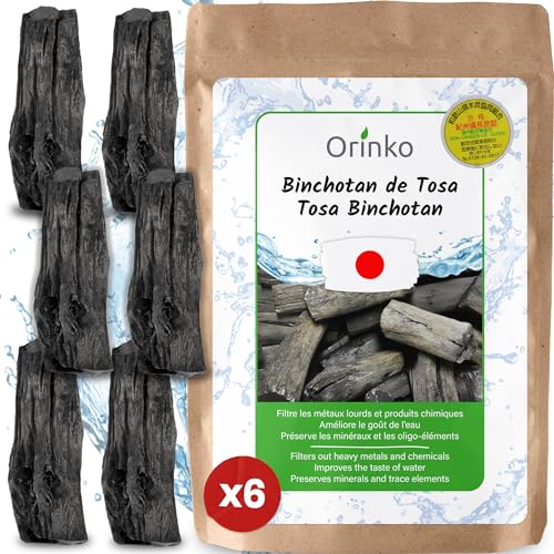 Orinko Japanischer Binchotan von TOSA X6 (150 g, 25 g x 6) | Echte Aktivkohle aus Japan (Kochi) aus Eiche Ubame für Wasserreinigung in Karaffe von orinko