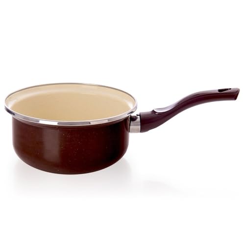 Emaille-Stieltopf Kasserolle Kochtopf Schmortopf emailliert BROWN 16 cm 1 L von orion group