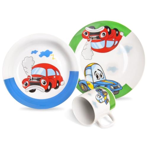 Frühstücksset für Kinder Frühstücksgeschirr Kindergeschirr aus Porzellan AUTO 3 El. von orion group