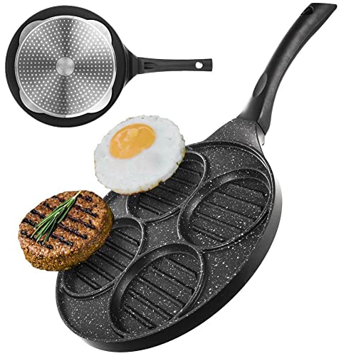 Grillpfanne Grillplatte für Burger Spiegeleier Omelette mit Granitbeschichtung 4 Löcher GRANDE 26,5 cm von orion group