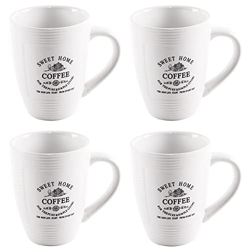 orion group Keramikbecher Keramiktasse Kaffeetasse Teetasse weiß mit Dekor Henkel im Retro-Stil 4 x 450 ml SWEET HOME von orion group