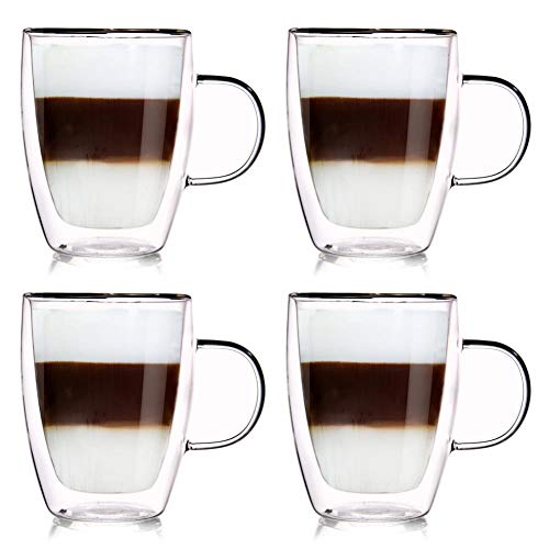 orion group Thermogläser 4 Stück Kaffeegläser Doppelwandig Teeglas Kaffeeglas Doppelwandiges Doppelwandige Gläser Thermoglas für KAFFEE Latte Cappuccino Tee 300 ml von orion group