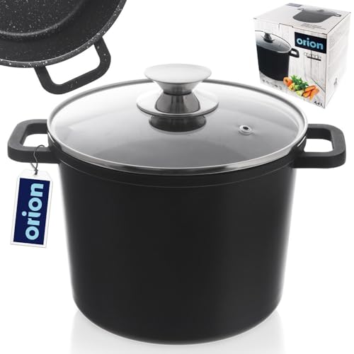 ORION Granit Kochtopf mit Deckel 21 cm - 4,2 L Antihaftbeschichtung - Aluminium Schwarz - PFLUON Granit kratzfest & hitzebeständig - Für Gas, Elektro, Keramik, Halogen, Induktion - Energiesparend von orion group
