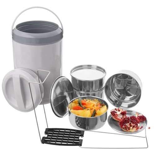 Orion Froup Thermo-Lunchbox aus Edelstahl | Tragbarer Lebensmittelbehälter Mehrzweck-Kochgeschirr | Camping-Kochgeschirr Thermobehälter Größe 4-stufig 4x800 ml von orion group