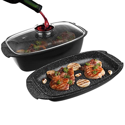 orion group Bräter mit Granitbeschichtung Bratentopf Schmortopf mit Deckel Grilltopf Grillpfanne 3in1 GRANDE 5l von orion group