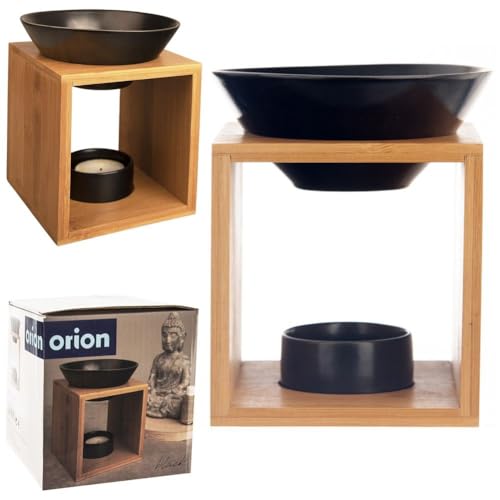 Duftkamin Ölbrenner Duftbrenner für Duftöle aus Porzellan und Bambus schwarz 12x11x14 cm von orion group