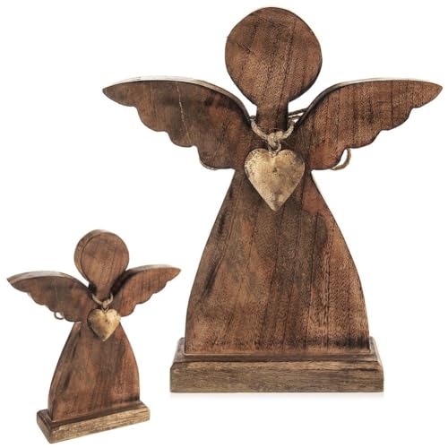 orion group Engelfigur Engel Figur Dekofigur Holzdeko aus Holz mit goldfarbenem Herz 27x30 cm von orion group