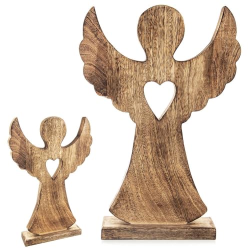 orion group Engelfigur Engel Figur mit Herz Dekofigur Holzdeko aus Holz 25,5x36 cm von orion group