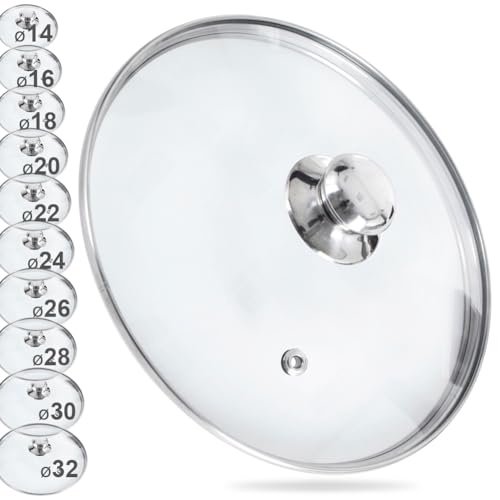 orion group Glasdeckel mit Edelstahlring für Topf und Pfanne | Ø (32 cm) 14, 16, 18, 20, 22, 24, 26, 28, 30, 32 cm | 200°C hitzebeständiges Glas | Pfannendeckel Topfdeckel Universaldeckel von orion group