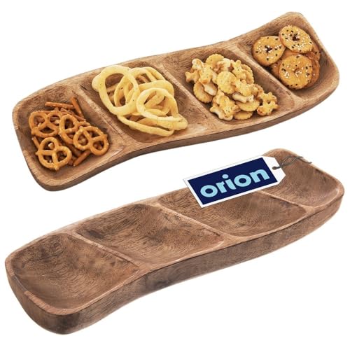 orion group Holzteller Snackteller Servierteller Servierplatte für Snacks aus Holz unterteilt MANGO 35x11 cm von orion group