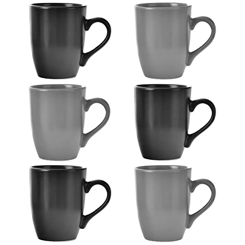 orion group Keramikbecher Keramiktasse Kaffeetasse Teetasse grau schwarz mit Henkel mikrowellengeeignet 6x350 ml Set ALFA von orion group