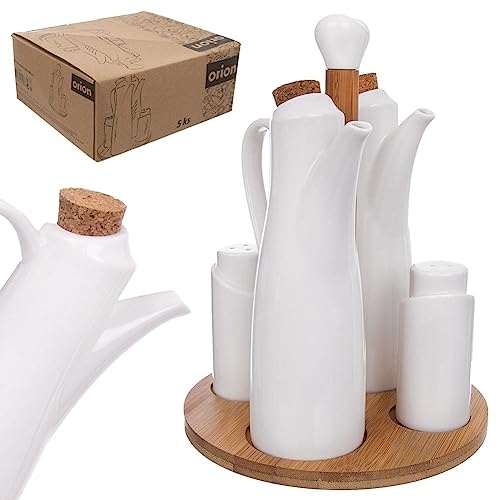orion group Menage-Set Tischgewürzhalter Salzstreuer Pfefferstreuer weiße Porzellanflaschen für Öl und Essig von orion group