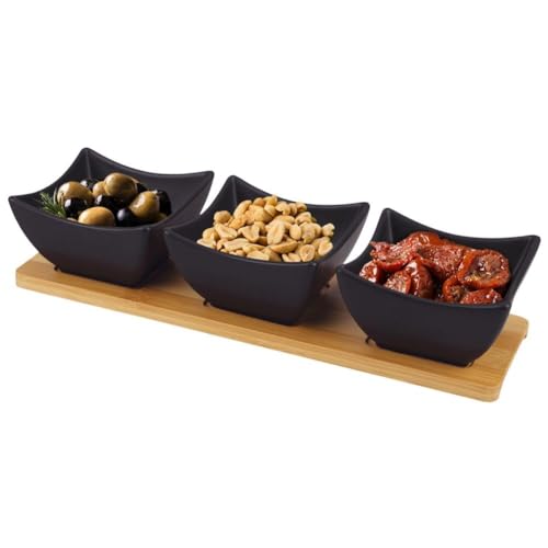 orion group Porzellanschälchen für Snacks Snackschälchen Snackschalen aus Porzellan auf Tablett schwarz 31,5 cm 4 El. von orion group