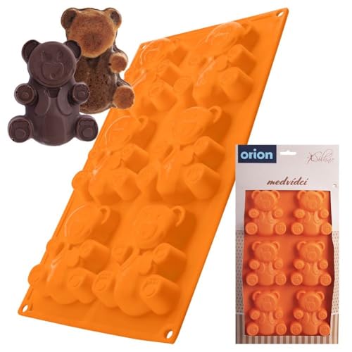 orion group Silikonform Form für Kekse und Pralinen Backform Pralinenform orange Teddybären 31x18 cm von orion group