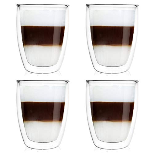 orion group Thermogläser 4 Stück Kaffeegläser Teeglas Kaffeeglas Doppelwandiges Doppelwandige Gläser Thermoglas für KAFFEE Latte Cappuccino Tee 330 ml von orion group