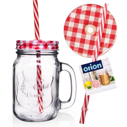 orion group Trinkglas Trinkbecher Glas mit Deckel und Strohhalm 450 ml von orion group