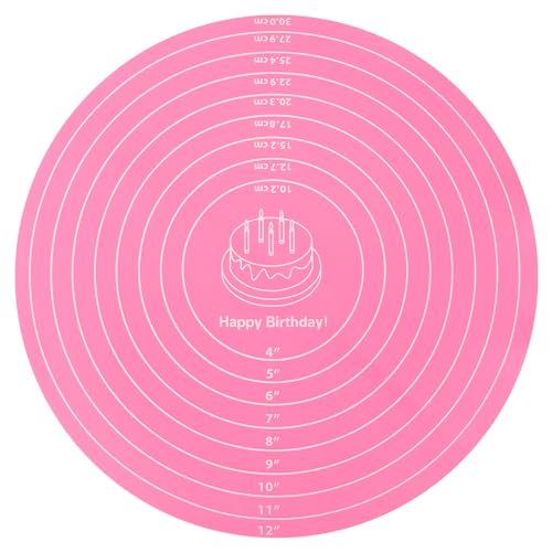 Oruola Silikon-Backmatte, Fondant Matte Rund, Runde Kuchen-Backmatte mit Größenangabe, antihaftbeschichtet, Rosa von oruola