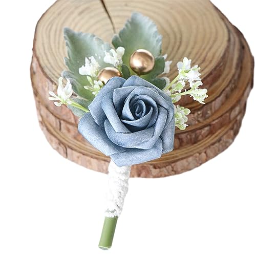 osiuujkw Haustierfreundliche Boutonniere für den Bräutigam – realistisches Aussehen, kein Herunterfallen, weiche Textur, Blumen, Hochzeitsarmband Ansteckblume, Hellblau von osiuujkw