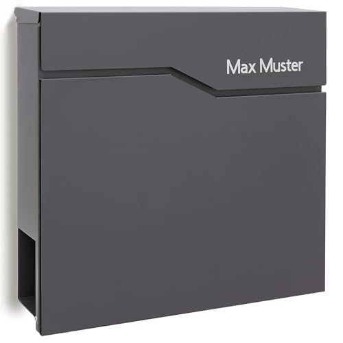 Briefkasten mit Zeitungsfach abschließbar | moderner Wandbriefkasten Metall | Postkasten pulverbeschichtet anthrazit 7016 (Wandbriefkasten personalisiert) von osoltus