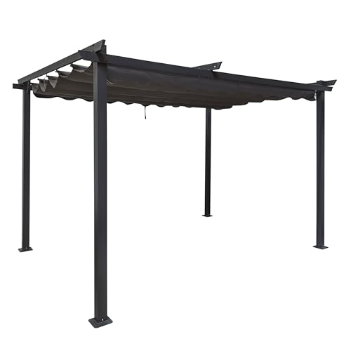 Pergola 9m² mit ausziehbarem Textildach | Terrassenüberdachung Schiebedach 3 x 3m anthrazit 10x10cm Pfosten von osoltus