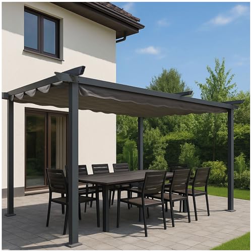 Pergola 12m² mit ausziehbarem Textildach | Terrassenüberdachung Schiebedach 4 x 3m anthrazit von osoltus