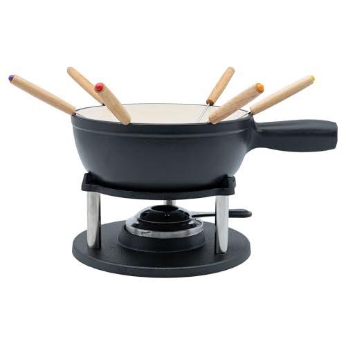 osoltus Fondue | Käsefondue | Fleischfondue Set Gusseisen 6 Personen Emaillie dunkelgrau von osoltus