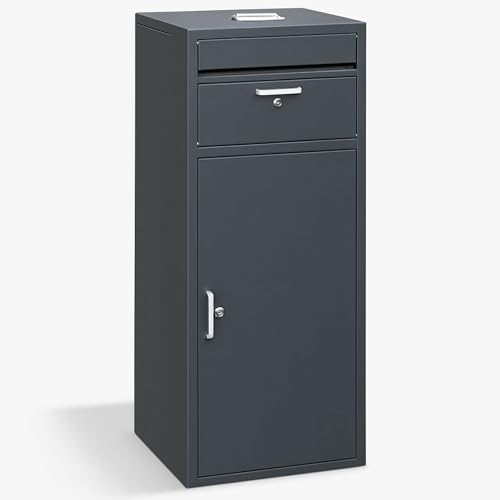 osoltus Paketbox Briefkasten 90 x 40 x 40 cm stahlverzinkt und lackiert anthrazit | Standbriefkasten freistehende mit getrenntem Zeitungsfach und Paketklappe wasserdicht und wetterfest von osoltus