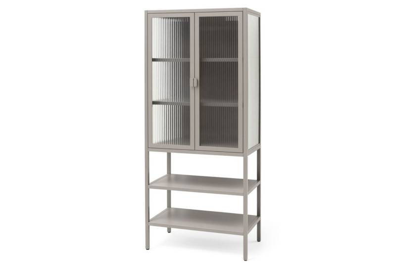 osoltus Raumteiler osoltus Vitrine Schrank Riffelglas Stahl cube warm grey Industrial von osoltus