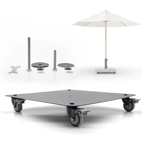 osoltus Universalplatte Schirmständer Metall 42 x 42 cm pulverbeschichtet | Sonnenschirmplatte rollbar für Granit-/Betonsockel mit Reduzierringen, Rollen 360° + Feststellbremsen von osoltus