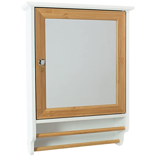 osoltus Spiegelschrank Badschrank mit Spiegel Bambus weiß 37x15x55cm (Spiegelschrank) von osoltus