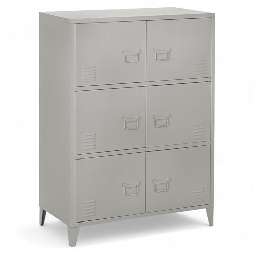 osoltus Spindschrank Industrie Design 6-türig | Büroschrank Metall 80 x 113 x 40cm grau | magnetischer Schließmechanismus - Hänkelgriffe + Lüftungsgitter von osoltus